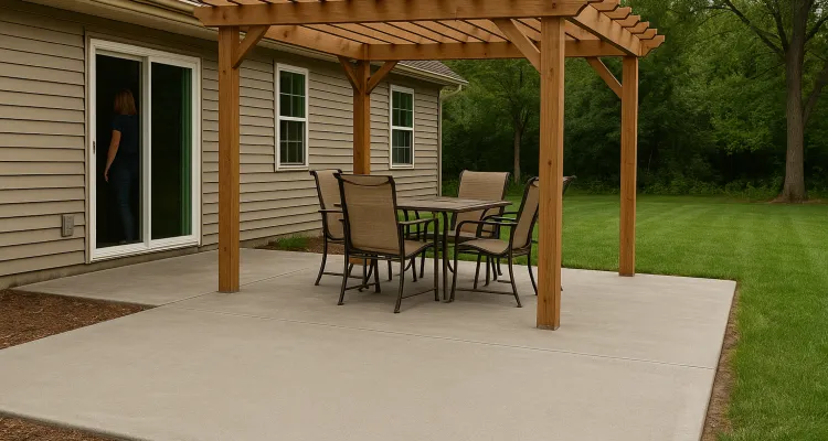 a concrete patio with a pergola from San Antonio Concrete Master in Boerne, TX - Boerne TX