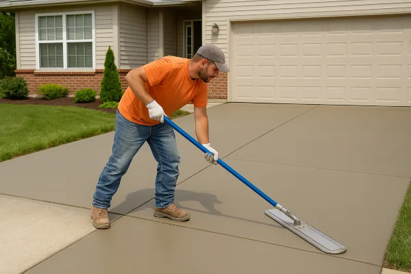 a male worker finishing a concrete driveway from San Antonio Concrete Master in San Antonio, TX 