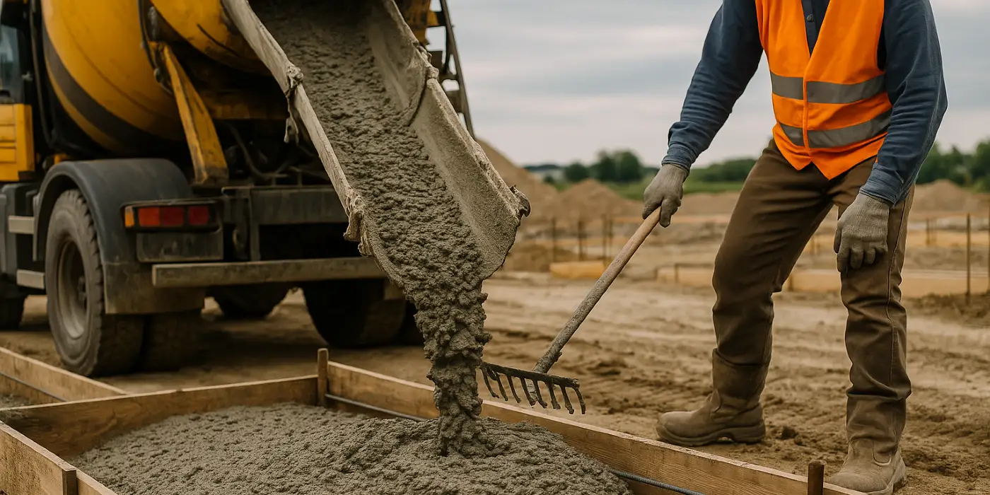 a concrete truck pouring cement on a concrete form from San Antonio Concrete Master in San Antonio, TX - Concrete Cutting