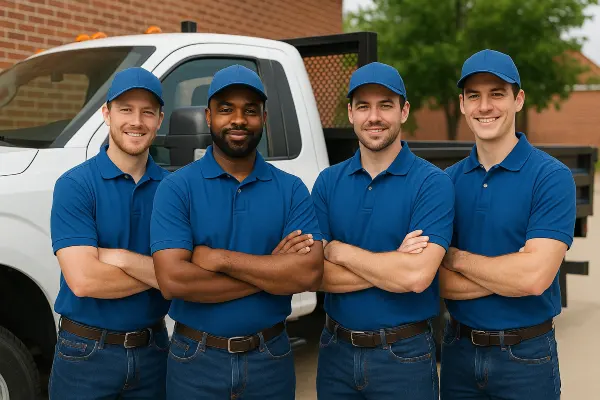 4 workers in uniform similing at the camera from San Antonio Concrete Master in San Antonio, TX - concrete driveway installation