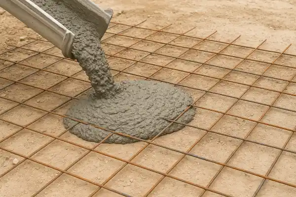 a cement truck pouring cement on a rebared ground from San Antonio Concrete Master in San Antonio, TX - concrete patio contractors