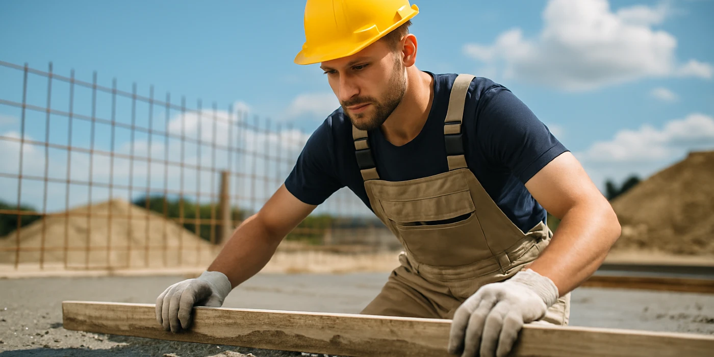 a male concrete worker spreading fresh cement on rebared ground from San Antonio Concrete Master in San Antonio, TX - concrete slab contractors