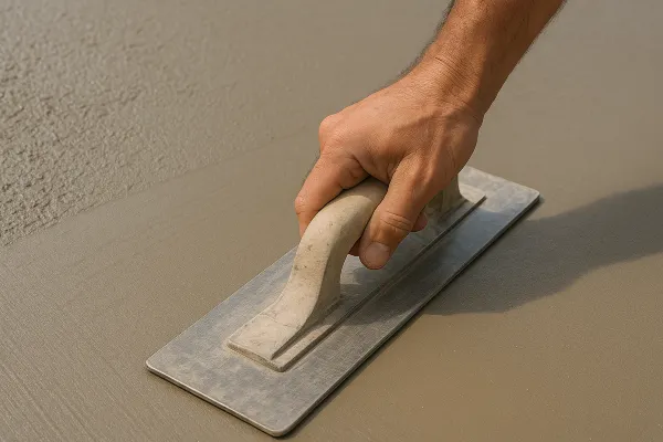 a hand trowel being used on a fresh cement slab from San Antonio Concrete Master in Helotes, TX - Helotes TX