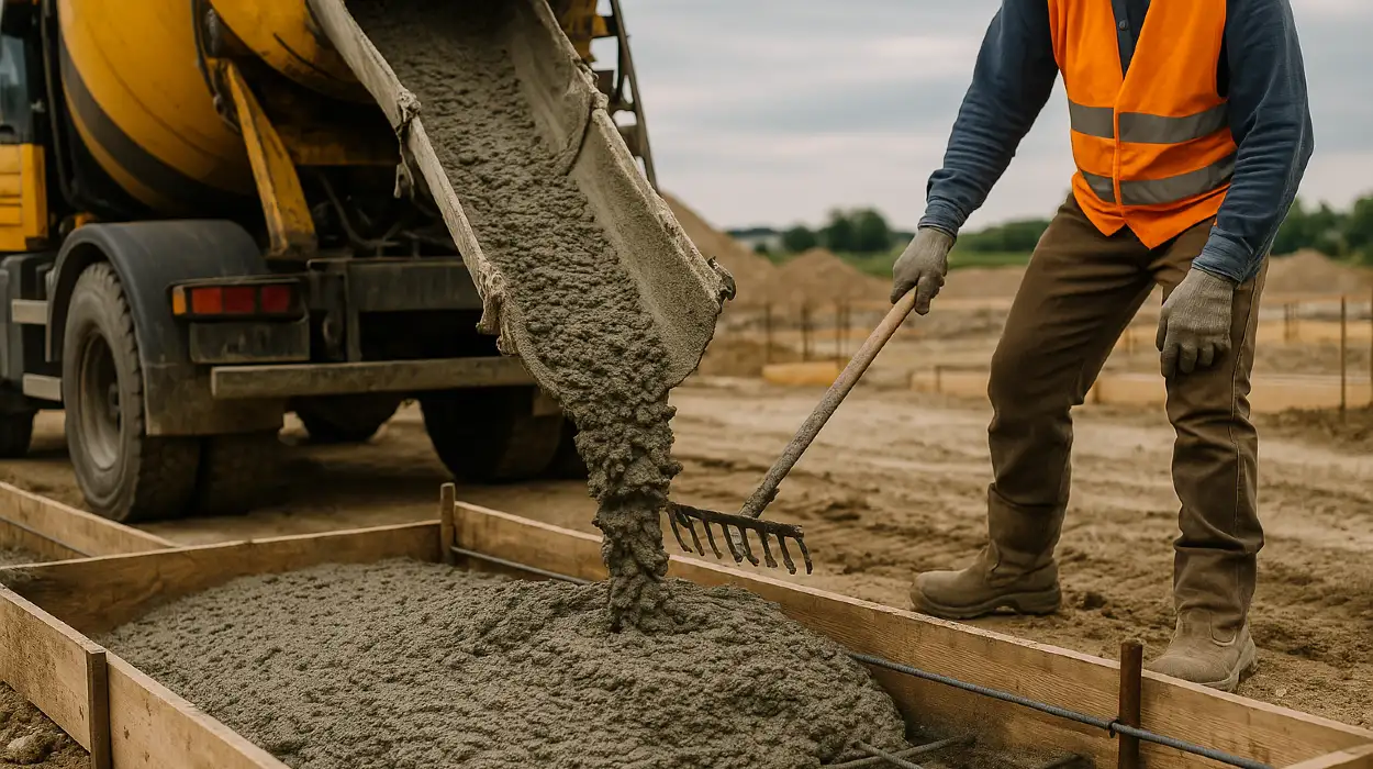 a concrete truck pouring cement on a concrete form from San Antonio Concrete Master in New Braunfels, TX - New Braunfels TX