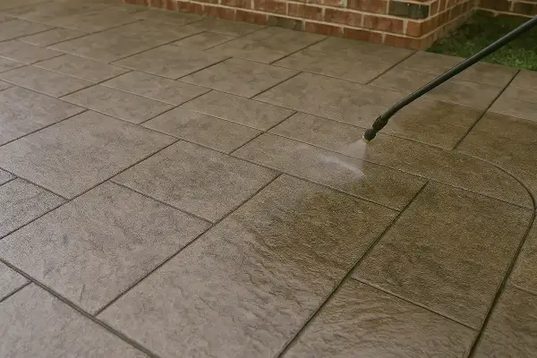 a stamped concrete patio being finished from San Antonio Concrete Master in New Braunfels, TX - New Braunfels TX